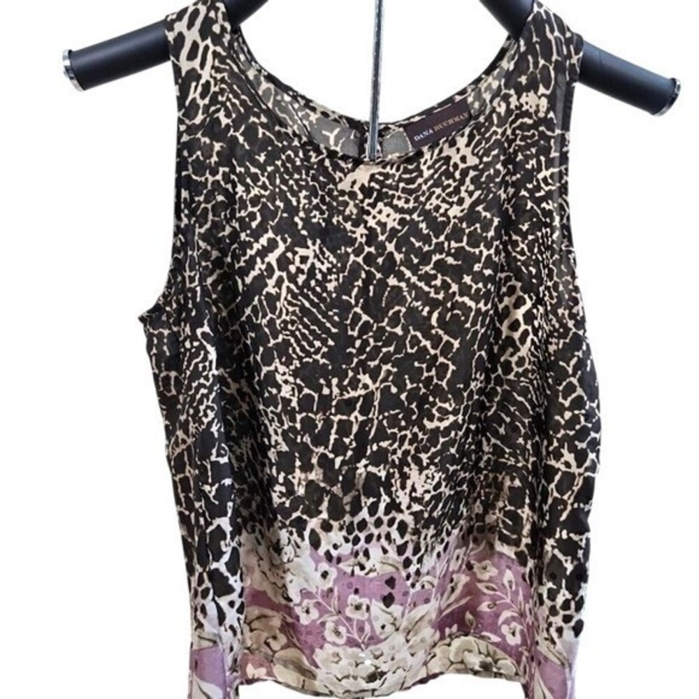 Dana Buchman Animal Print Sleeveless Blouse with Sequin Detail Size Large